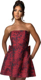 Jacquard Satin Homecoming Dress with Bow Elegant Strapless Mini Dress A Line Short Prom Dresses Party Gown