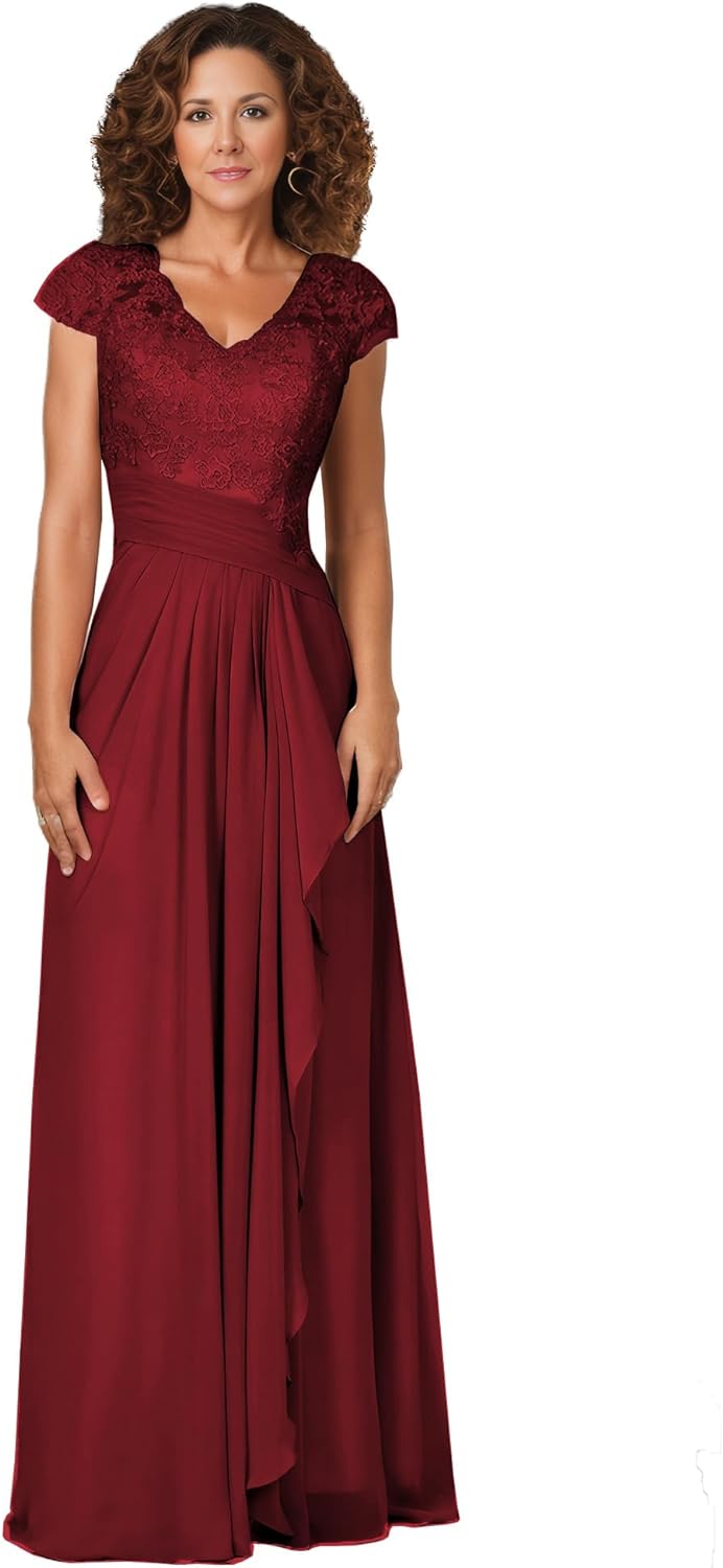 Women's Mother of The Bride Dresses for Wedding V Neck Lace Appliques Formal Evening Gowns