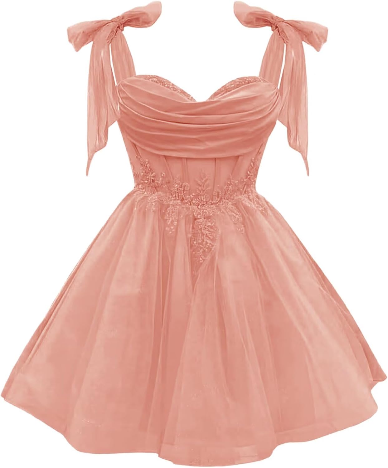 Tulle Short Homecoming Dress for Teens Sparkly Lace DAMA Dresses for Quinceanera Spaghetti Straps Bow Prom Gown