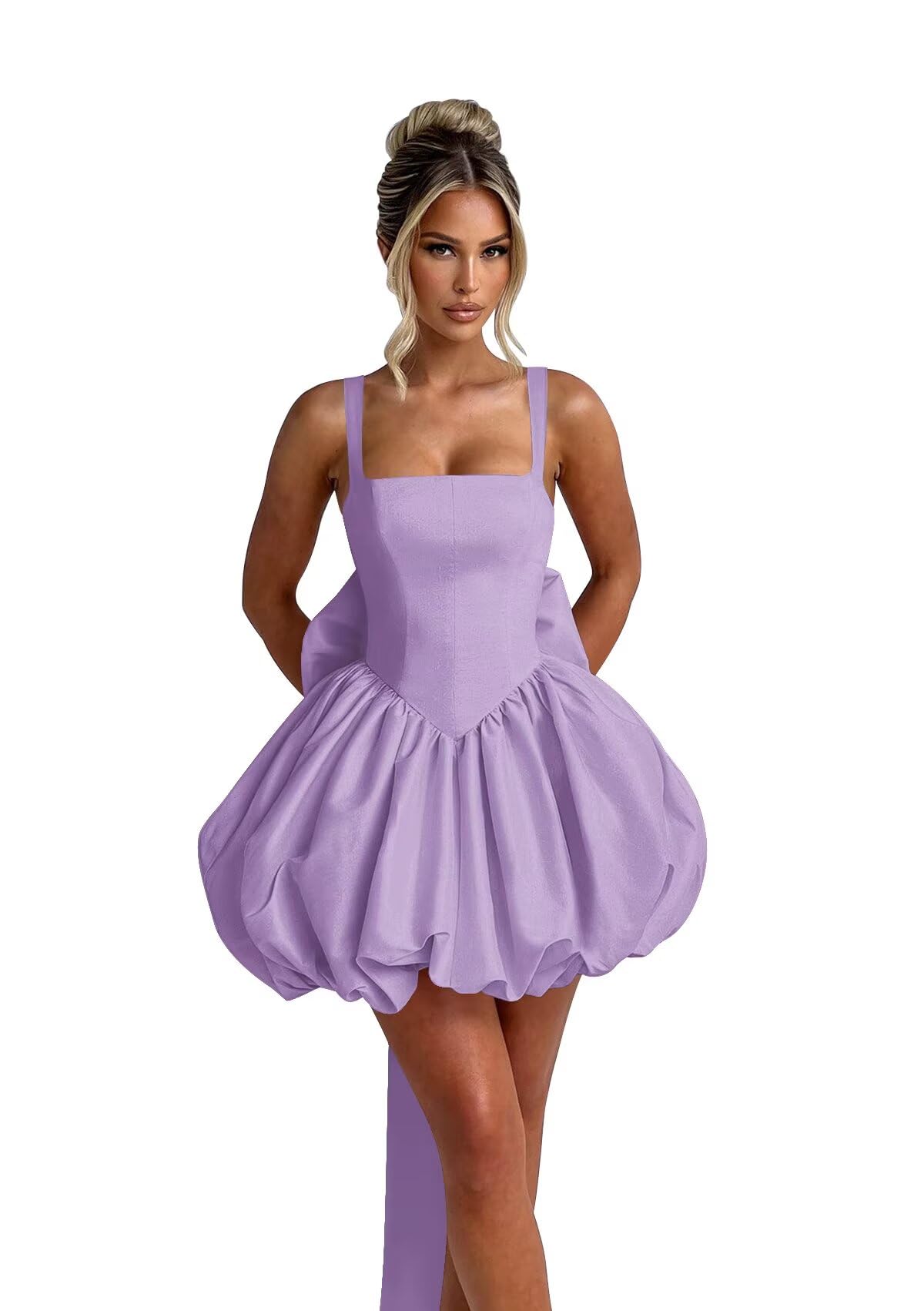 Puffy Satin Homecoming Dresses Mini A-line Short Prom Dress with Bow Cocktail Party Gown