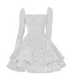 Sequin Short Homecoming Dress for Teen Sparkly Long Sleeve Prom Sweet 16 Dresses Cocktail Gowns