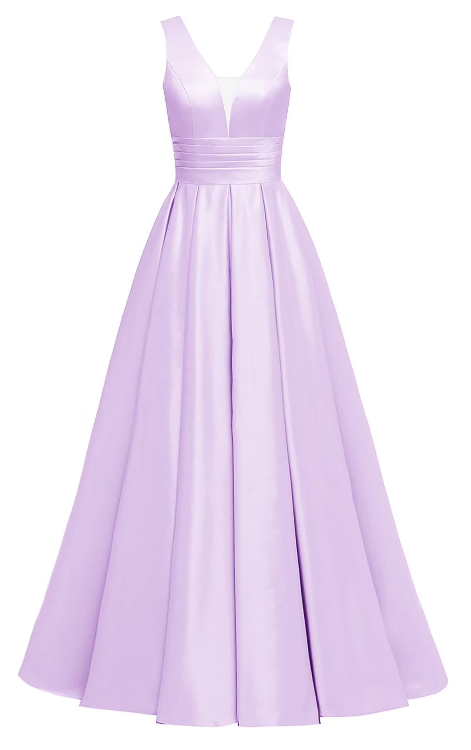 Glitter Satin Prom Dresses for Women Long V Neck A-Line Pleated Formal Evening Party Gowns with Pockets