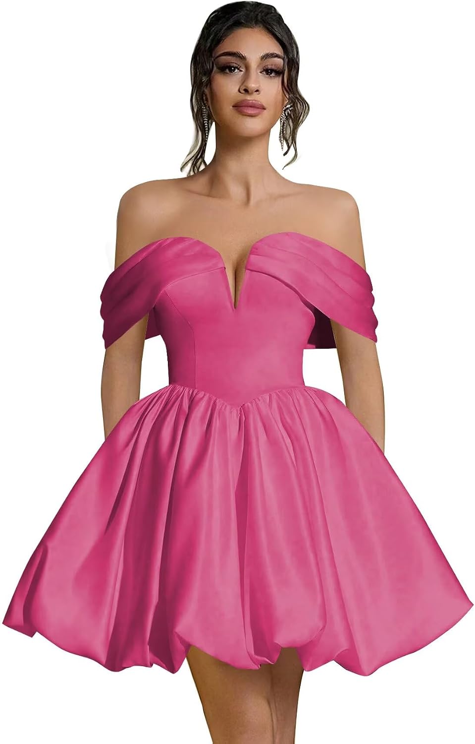 Off Shoulder Satin Homecoming Dresses Teens Short Bubble Dress A Line Mini Cocktail Party Gown