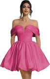 Off Shoulder Satin Homecoming Dresses Teens Short Bubble Dress A Line Mini Cocktail Party Gown