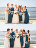 Women's Cold Shoulder Bridesmaid Dresses Long Summer Side Slit Chiffon Formal Evening Gown with Pockets