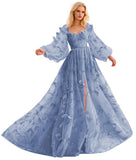 Long Sleeve 3D Butterfly Prom Dresses for Women Formal Fairy Ball Gowns Corset Tulle Evening Gowns with Slit 2026