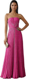 Ruched Strapless Prom Dresses for Women Long A Line Cocktail Dress Pleated Chiffon Formal Wedding Guest Dress