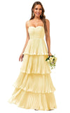 Tiered Ruffle Bridesmaid Dresses for Women Spaghetti Straps Long Chiffon Formal Evening Prom Gowns