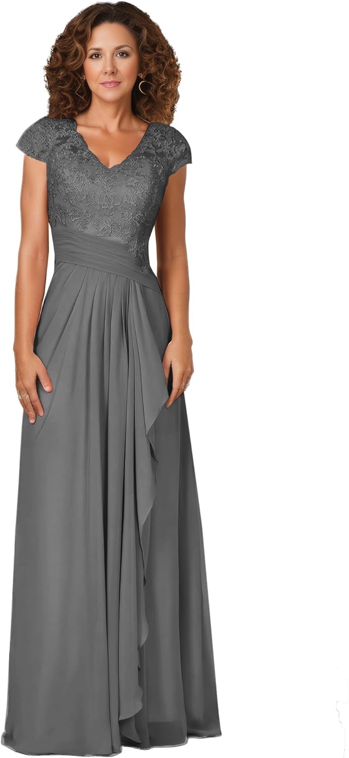 Women's Mother of The Bride Dresses for Wedding V Neck Lace Appliques Formal Evening Gowns