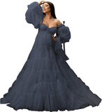 Womens Tulle Robe Maternity Dress for Photoshoot Off Shoulder Bridal Lingerie Maternity Gowns for Babyshower
