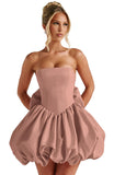 Satin Flower Bud Homecoming Dress Short Prom Dress with Bow Strapless A Line Mini Cocktail Party Gown