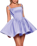 Satin Homecoming Dresses for Teens 2027 Spaghetti Straps Square Neck A-line Short Prom Dresses with Pockets