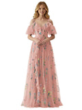 Fairy Tulle Junior Bridesmaid Dresses for Teen Girls Long Flower Embroidery Formal Prom Gown with Slit