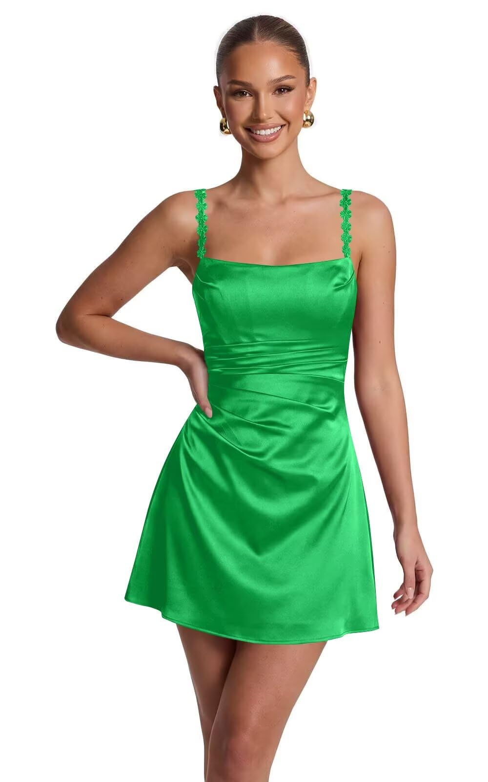 Satin Homecoming Dresses for Teens 2026 Spaghetti Straps Short Prom Dress A-line Pleated Cocktail Party Gowns