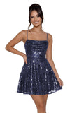 Sequin Prom Dresses 2026 for Teens Spaghetti Straps Cowl Neck Short Cocktail Party Dress