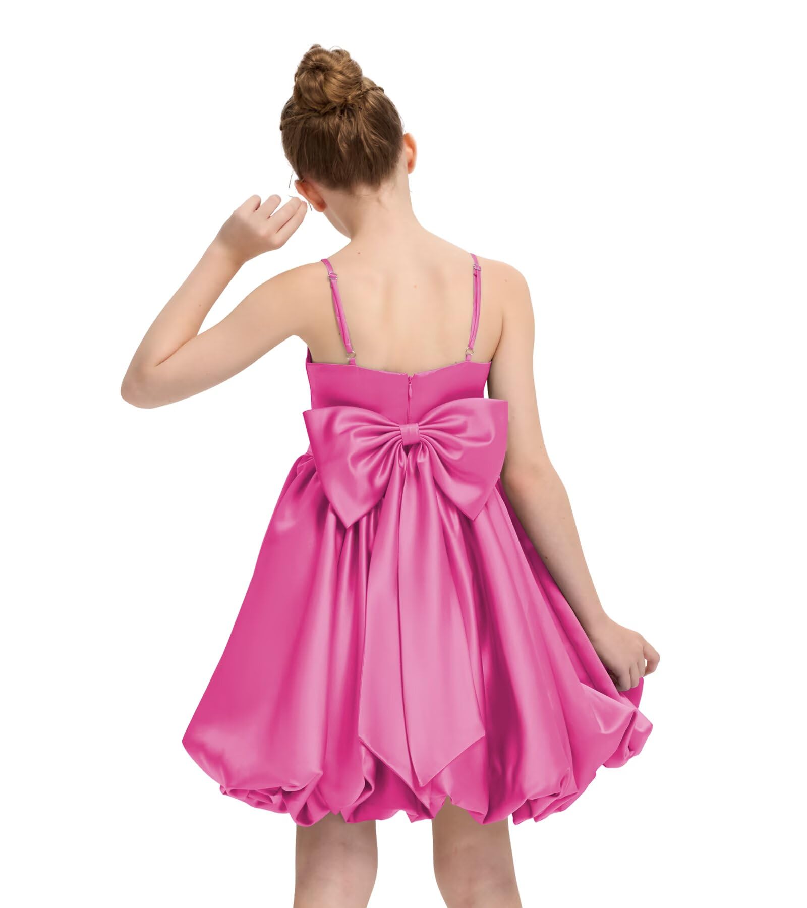 Satin Homecoming Dress for Girls Short Satin Flower Girl Dresses for Wedding Party Prom Gown with Bow