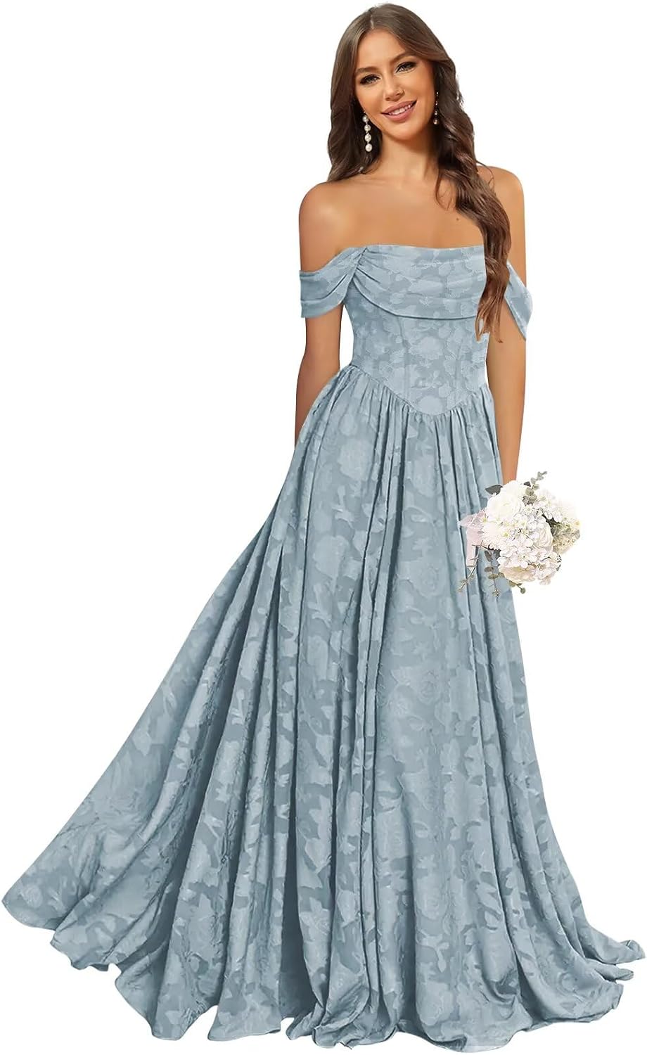 Jacquard Chiffon Bridesmaid Dresses Long Off The Shoulder Formal Evening Dress for Women