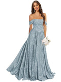 Jacquard Chiffon Bridesmaid Dresses Long Off The Shoulder Formal Evening Dress for Women