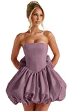Satin Flower Bud Homecoming Dress Short Prom Dress with Bow Strapless A Line Mini Cocktail Party Gown