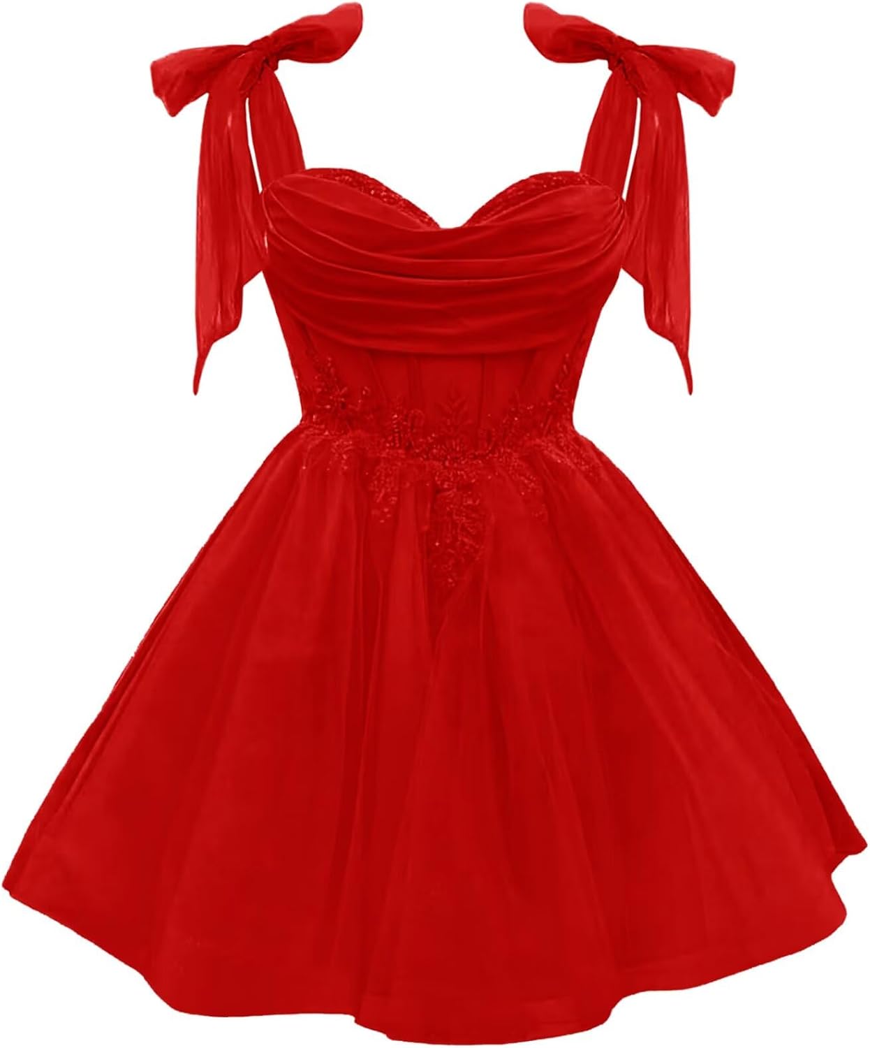 Tulle Short Homecoming Dress for Teens Sparkly Lace DAMA Dresses for Quinceanera Spaghetti Straps Bow Prom Gown