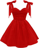 Tulle Short Homecoming Dress for Teens Sparkly Lace DAMA Dresses for Quinceanera Spaghetti Straps Bow Prom Gown