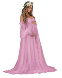 Kingbridal Pearl Tulle Maternity Dress for Photoshoot Long Puffy Sleeve Pregnancy Gown