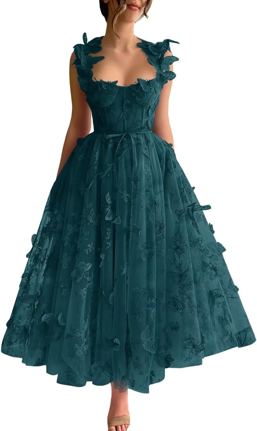 Vestidos de fiesta de tul con mariposas 3D bordadas para adolescentes, vestidos formales de noche para fiesta 