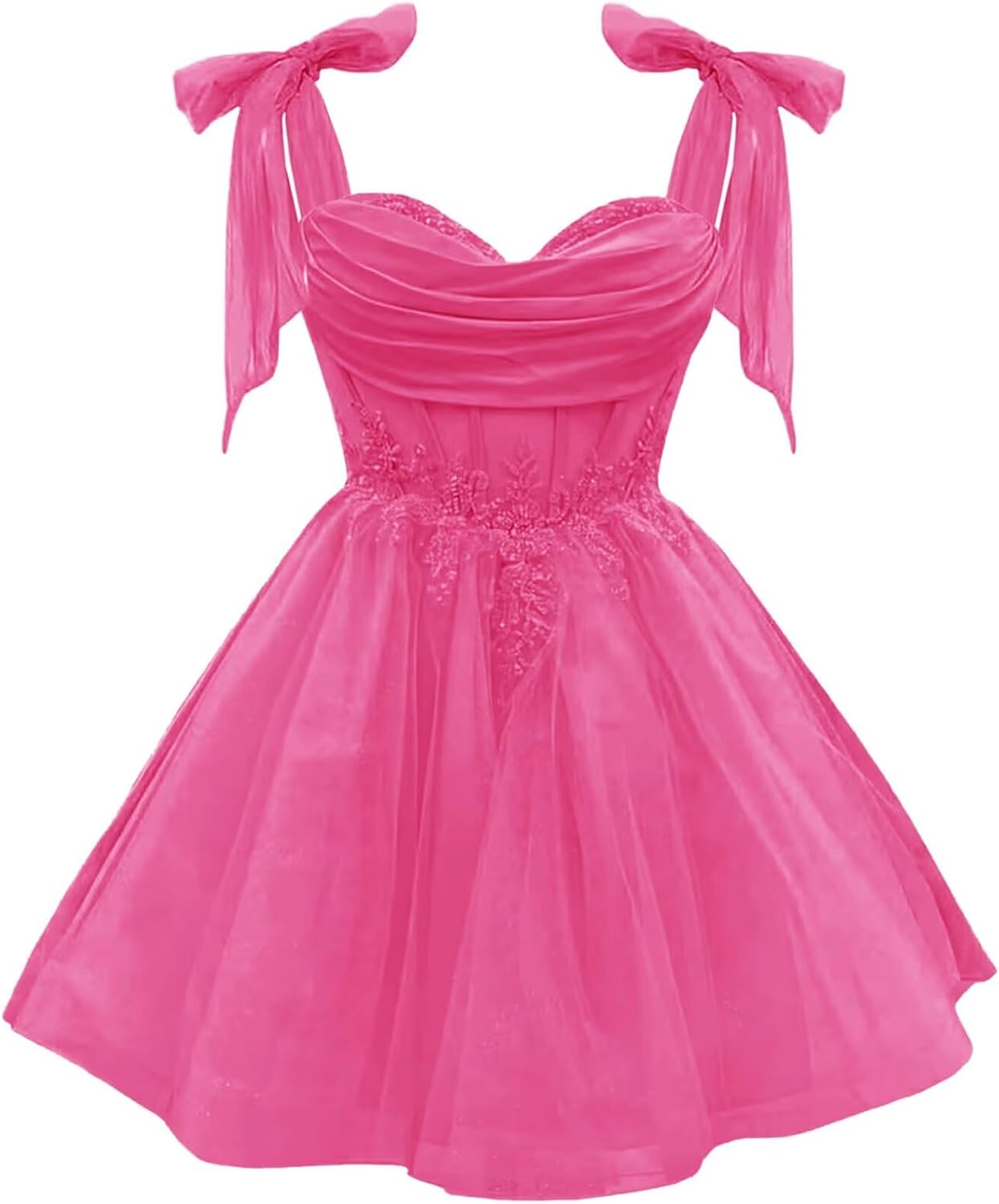 Tulle Short Homecoming Dress for Teens Sparkly Lace DAMA Dresses for Quinceanera Spaghetti Straps Bow Prom Gown