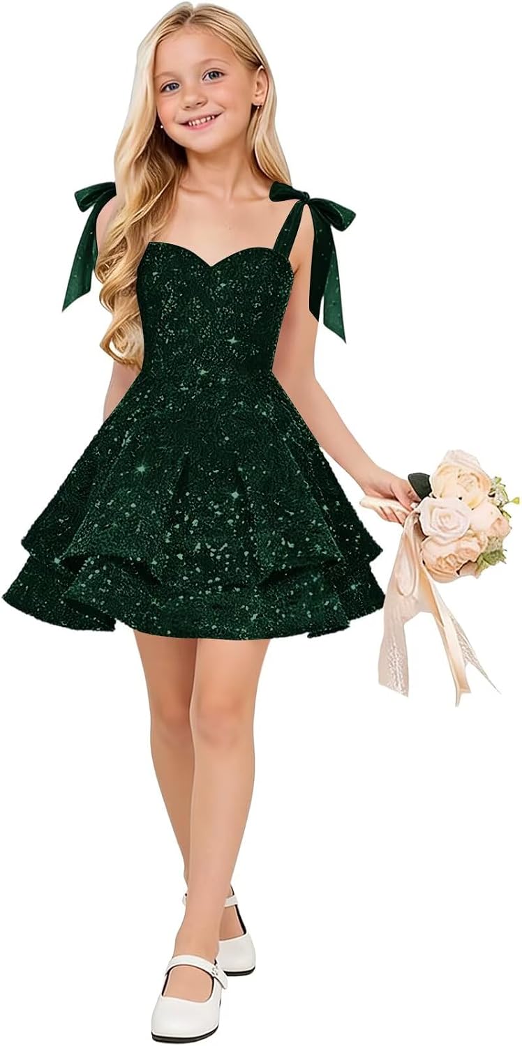 Sparkly Sequin Flower Girl Dress Tiered Cute Bow Spaghetti Straps Sweetheart Toddler Formal Dresses 2026
