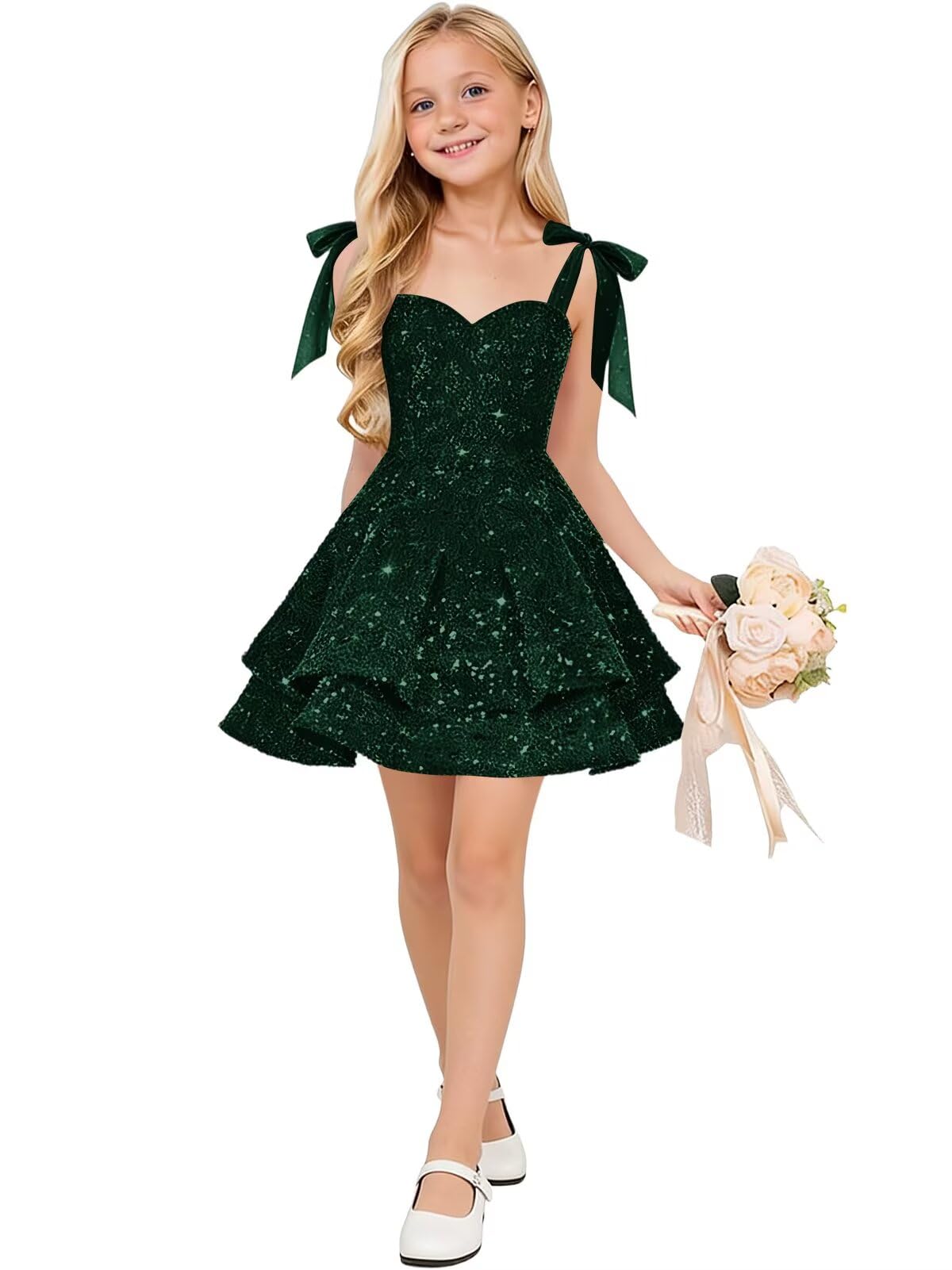 Sparkly Sequin Flower Girl Dress Tiered Cute Bow Spaghetti Straps Sweetheart Toddler Formal Dresses 2026