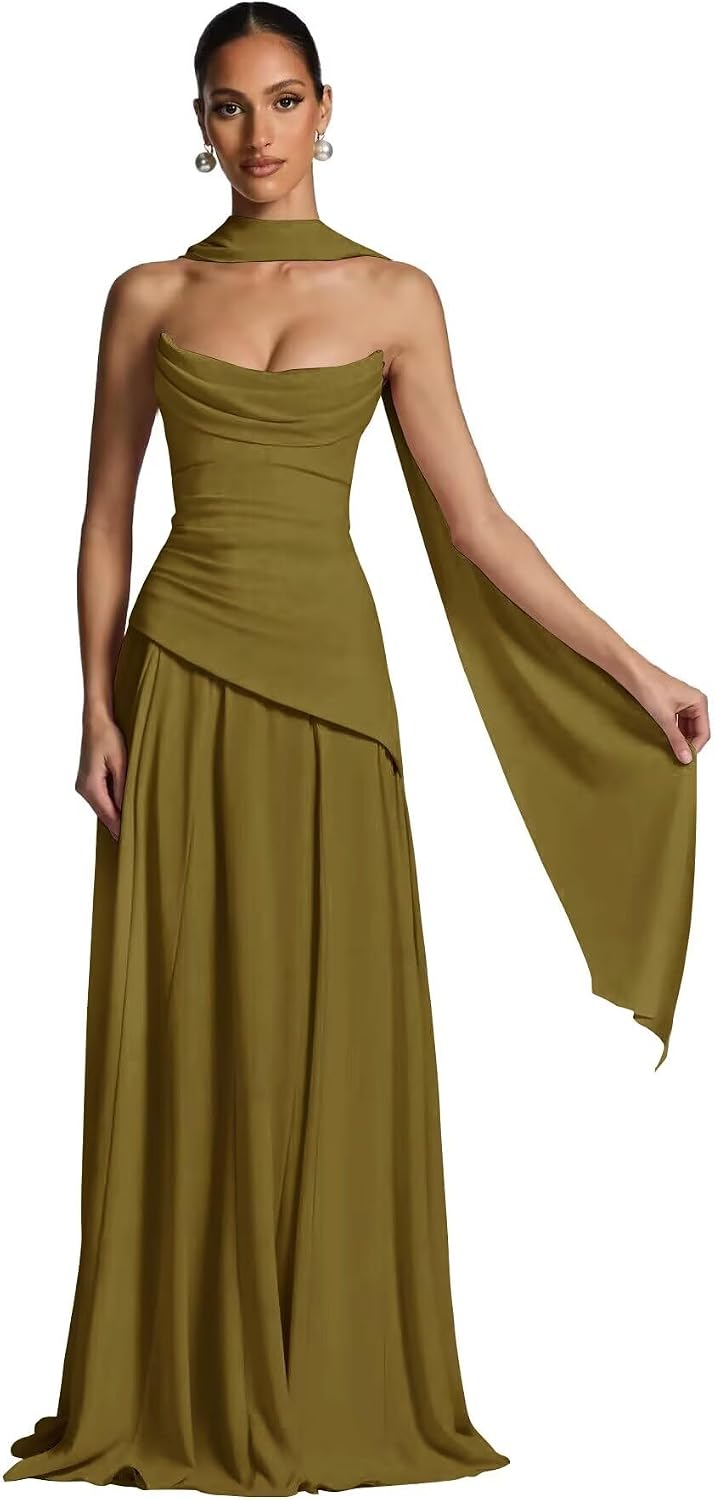 Kingbridal Strapless Bridesmaid Dresses with Scarf 2026 Long A-line Prom Formal Dress
