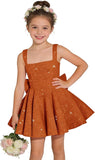 Sparkly Sequin Teen Flower Girl Dresses for Wedding Short Spaghetti Straps Cute Birthday Party Dress with Bow