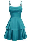 Tiered Satin Homecoming Dresses for Teens Short A Line Tight Spaghetti Strap Formal Cocktail Party Gown 2026