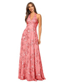 Jacquard Floral Lace Bridesmaid Dresses for Women Long A-Line Open Back Halter Formal Gown