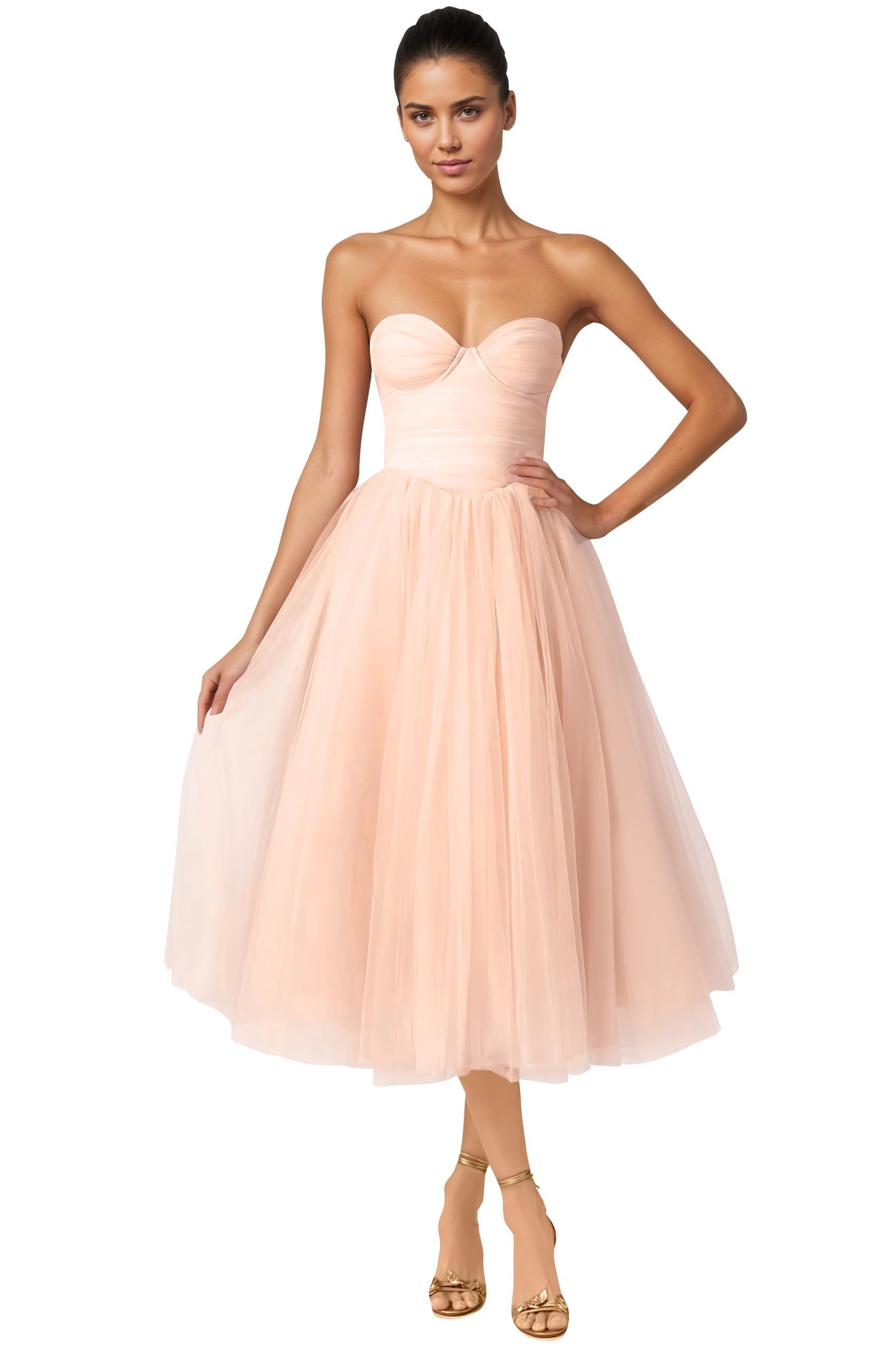 Strapless Prom Dresses Sweetheart Tulle Ball Gowns Corset Short Homecoming Dresses Pleated Lace-up Evening Dresses