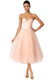 Strapless Prom Dresses Sweetheart Tulle Ball Gowns Corset Short Homecoming Dresses Pleated Lace-up Evening Dresses