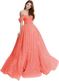 Sparkly Tulle Prom Dress 2026 Off The Shoulder Formal Dresses for Women Glitter A Line Long Ball Gown