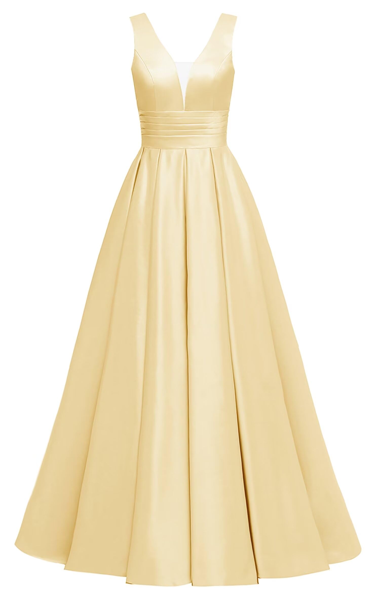 Glitter Satin Prom Dresses for Women Long V Neck A-Line Pleated Formal Evening Party Gowns with Pockets