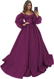 Puffy Sleeve Glitter Prom Dresses Women's Ball Gown Off Shoulder Formal Evening Gown Princess Quinceanera Dress