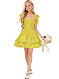 Sparkly Sequin Flower Girl Dress Tiered Cute Bow Spaghetti Straps Sweetheart Toddler Formal Dresses 2026