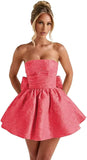 Strapless Satin Homecoming Dresses for Teens 2027 Jacquard A-line Short Prom Cocktail Gowns with Bow