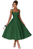Floral Satin Jacquard Prom Dresses 2026 A-Line Tea Length Midi Square Neck Evening Party Gown with Pockets for Women
