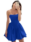 Satin Flower Bud Homecoming Dress Short Prom Dress Cowl Neck Pleated A Line Mini Cocktail Party Gown