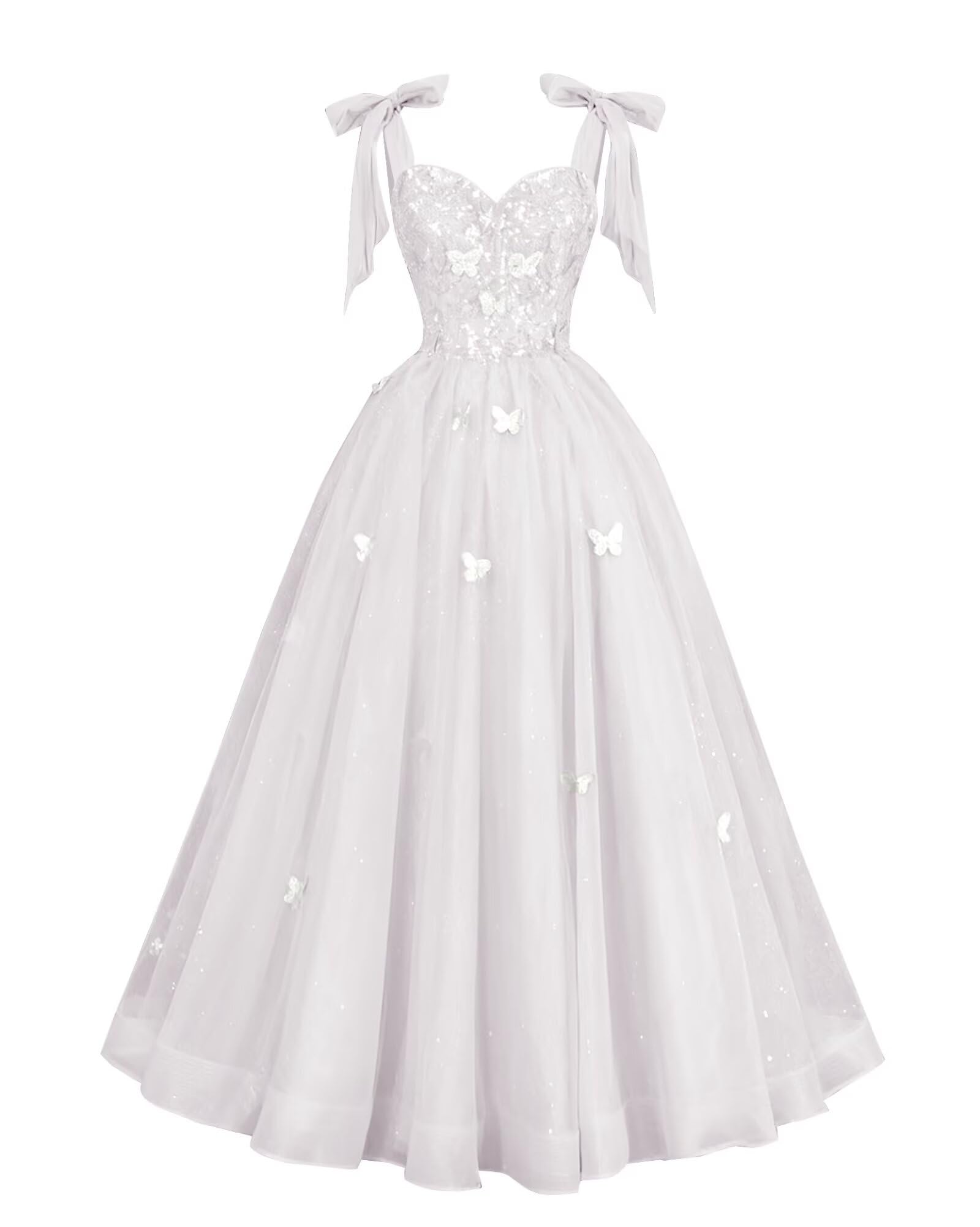 Glitter Tulle Prom Dress for Teens 3D Butterfly Long Ball Gowns Sequin Princess Quinceanera Dresses with Bow