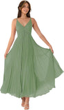 V-Neck Pleated Bridesmaid Dresses for Women Chiffon Spaghetti Straps Pleates Long Formal Wedding Guest Dress