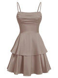 Tiered Satin Homecoming Dresses for Teens Short A Line Tight Spaghetti Strap Formal Cocktail Party Gown 2026