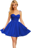 Vestidos cortos de tul brillante para adolescentes, con tirantes finos y corte en A, para fiesta de graduación.