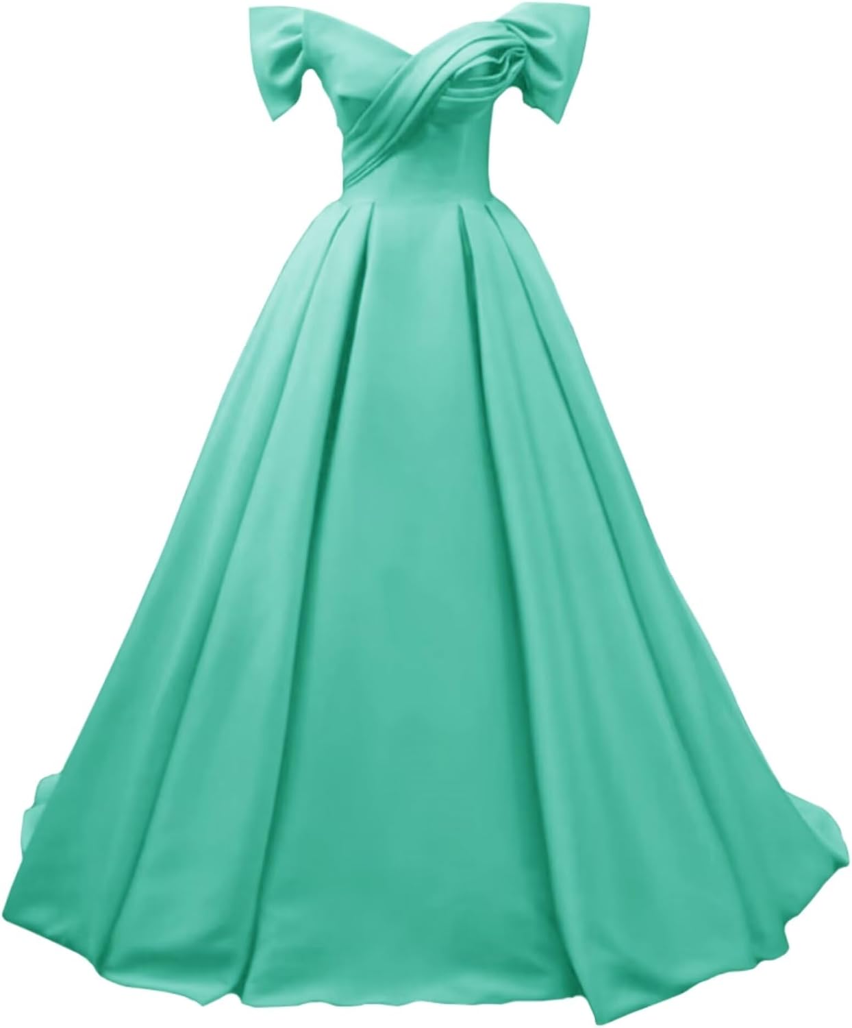 Off Shoulder Satin Prom Dresses for Women V-Neck Elegant A-Line Long Pleated Formal Evening Gown