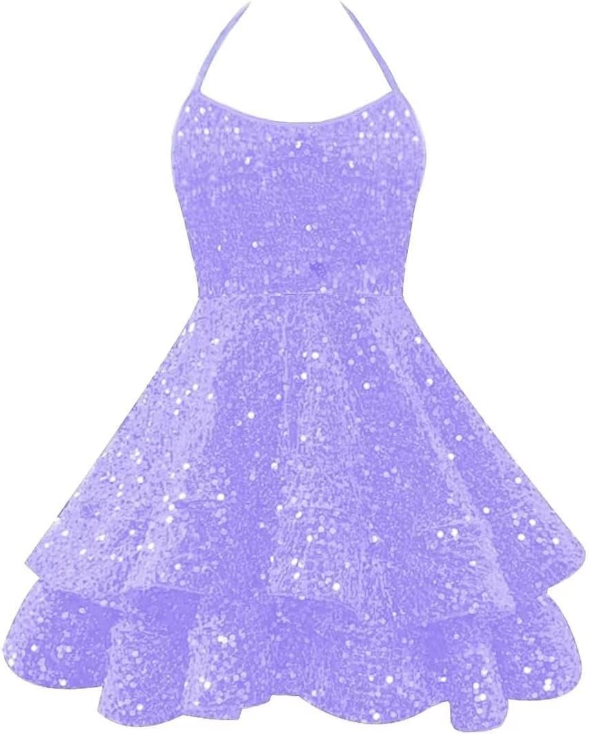 Sparkly Sequin Homecoming Dresses 2026 Spaghetti Straps Tiered Prom Dresses for Teens Short Cocktail Party Gowns
