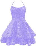 Sparkly Sequin Homecoming Dresses 2026 Spaghetti Straps Tiered Prom Dresses for Teens Short Cocktail Party Gowns